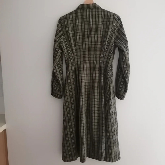 Moussy Waist Tuck Green Plaid Midi Shirt Dress Pleated with Pockets 1 or Small - Picture 6 of 17